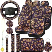 17 Pcs Sun and Moon Car Seat Covers Sun and Moon Car Accessories Full Set for Women Men Automotive Rear Front Seat Protector View Mirror Hanging Ornament Steer Wheel Belt Cover