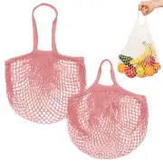 2-Pack Reusable Mesh Net String Grocery Bags [Pink-Gray,Long&Short Handle]