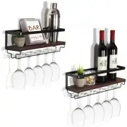 2 Pack Wall Mounted Wine Rack with Stemware Hanger, Wall Mounted Wine Glass R...