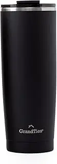 GRANDTIES Insulated Coffee Tumbler Cup w/Tritan Lid | Leak Proof, Reusable, Double Walled Vacuum Stainless Steel Travel Mug | Thermal Cups for Hot and Cold Drinks (Midnight Black, 20oz)