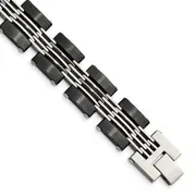 Stainless Steel Chisel Brushed And Polished Black Ip-Plated 8 Inch Link Bracelet