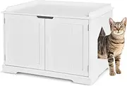 Costway Cat Litter Box, Kitty Enclosure w/Magnetic Door, Entrance & Adjustable Partition, Indoor Pet Shelter House, Pet Crate Cabinet Cupboard Side Table for Living Room, Bedroom (White)
