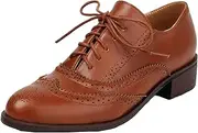 [Smilice] Women's Retro Block Heel Oxfords with Solid Color