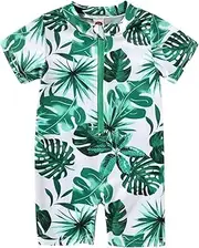 HAPPYMA Newborn Infant Baby Boys Swimsuit One-Piece Zipper Cartoon Fish Print Bodysuit Sunsuit Swimwear Bathing Suit, Coconut Tree, 6-12 Months