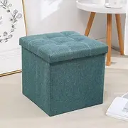 Hbluefat Folding Storage Ottoman Bench Footrest Seat Chest Coffee Table Toy Box for Living Room Hallway,Linen-Look Fabric (Teal, 55L)