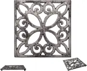 Decorative Cast Iron Trivet for Kitchen or Dining Table | Square with Vintage Pa