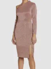 $395 Aidan Mattox Women's Pink Rose Metallic Asymmetric Cocktail Dress Size 4