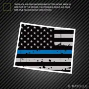 Distressed Thin Blue Line Wyoming State Shaped Subdued US Flag Sticker police WY