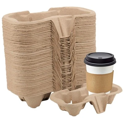 100 Pack 2-Cup Pulp Fiber Drink Carrier, to Go Coffee Cup Holder, Disposable ...