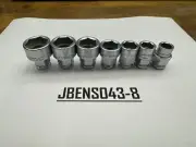 Snap-on Tools NOS 7pc 3/8" Drive SAE Low Profile Pass Though Socket Set 207AF