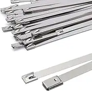 Metal Zip Ties 0.3 * 12" (7.9 x 300mm), MgcTolBox Stainless Steel Cable Ties, Silver Zip Ties Heavy Duty - Self-Locking-Tensile Strength 265LB (120kg) 30pcs