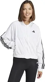 [adidas] Essentials Windbreaker Women's 3 Stripes Woven Jacket, white/black (JD5319), L