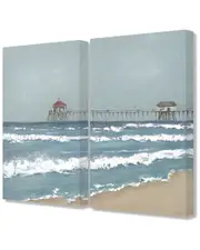 Stupell Fishing Pier Beach Diptych Painting 2pc Set