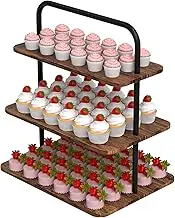 VyGrow 3-Tier Cupcake Stand for 71 Cupcakes, Wood & Metal Tower Display Premium Holder Dessert Tree Tower for Birthday Cady Bar Decor Weddings Christmas, Party Serving Tray, Rectangle Display Rack