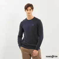 在飛比找momo購物網優惠-【Hang Ten】男裝-混紡經典素面毛衣(深藍)