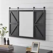 Black Hayloft Barn Door Wall Mirror, Large Vintage Decor for for Bedroom, Bathro