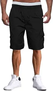 [Generic] Mens Cargo Shorts Drawstring Elastic Waist Pants Stretch Lightweight Work Shorts 2025 Casual Summer Hiking Pants, Black-b, 3X-Large