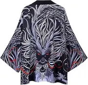 [Souchi] Dragon Kimono Cardigan Men Costume Asian Clothes Kimonos Jacket Mens Shirt Yukata Haori Beach Coat 10 XL