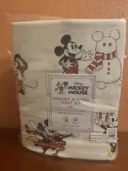 Pottery Barn Kids Mickey Mouse FULL Christmas Holiday Cotton Flannel Sheet Set