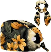 [YTYVAGT] Scrub Caps Women,Scrub Hats Suitable for Women,Animal Panda Bear Sunflower Art Illustration