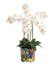 Nearly Natural Artificial Large Orchid Arrangement in Handmade Mexican Talavera Ceramic Planter