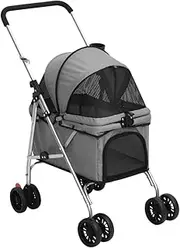 Foldable Grey Dog Stroller, 76x50x100 cm Oxford Fabric | Portable Pet Buggy with Cup Holder and 360-degree Rotating Wheels | Ideal for Hiking & Outdoor Adventures