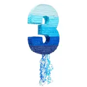 BLUE PANDA Number 3 Pinata - Pull String Pinata for Boys 3rd Birthday Party D...