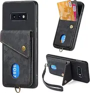 Compatible with Samsung Galaxy S10e 4G Wallet Cover,Compatible with Samsung Galaxy S10e 4G SM-G970 Card Holder [PC+TPU+PU] 3 in 1 Kickstand Phone Case Black