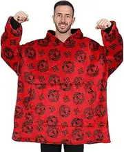 [Manchester United] Football Club Mens Luxury Fully Lined Hoodie, Oversized Fleece Blanket Hoodie Red, Black, One Size