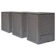 Garden Composters 3 pcs Brown 60x60x83 cm 900 L Plastic Rattan vidaXL
