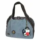 New Chala Bowling Zip Tote Large Bag Pleather Stone Indigo Blue FAT CAT Purse