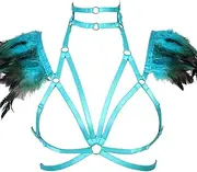 [PETM•HS] Punk Carnival Feather Texture Sling Chest Strap Bra Suit Underwear Sling top Suit (Black) (Wine Red)