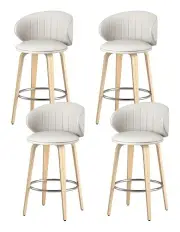 [Artiss] 4x Leather Wood Bar Stools in Beige