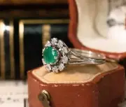 2.40 Ct Round Cut Natural Emerald Diamond Anniversary Ring 14K solid White gold