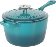 Crock-Pot 3 Qt Enamel Cast Iron Sauce Pan W/Lid - Teal Ombre