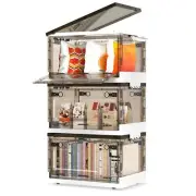 3P 50QT Foldable Stackable Storage Bins with Lids - Clear Plastic Storage Box...