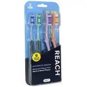 REACH 6-PACK ADVANCED DESIGN TOOTHBRUSHES SOFT BRISTLES for Hard to Reach Places