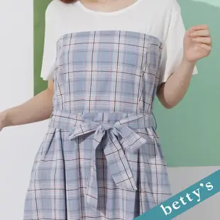 betty’s貝蒂思(21)格紋拼接綁帶洋裝(藍色)