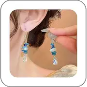 [Xduargs] Boho Colorful Stone Dangle Earrings Colored Irregular Stone Drop Earrings Vintage CZ Teardrop Earrings Natural Stone Hook Earrings Jewelry for Women, Zinc