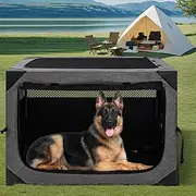 Outtsp 36 Inch Portable Travel Dog Crate, 3 Door Collapsible Soft Pet Kennel with Durable Mesh Windows for Medium Dogs, Foldable Dog Cage with Storage Pocket for Outdoor (Dark Grey)