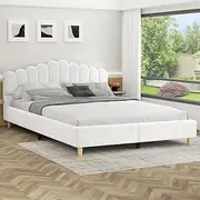 ALFORDSON Bed Frame Base King Size Tania Series with Bed Head, Mattress Topper Pad Platform Foundation with Boucle Fabric Upholstery for Bedroom, Boucle White