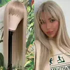 Ash Blonde Synthetic Wigs with Bangs Long Straight Hair Wigs Glueless Synthetic