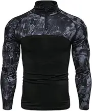 [Ctreela] Mens Assault Combat Shirt, Military Quarter Zip Stand Collar Training T-Shirt, Camo Long Sleeve Tactical Shirt