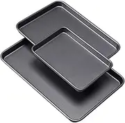 Nonstick Bakeware Set Cookie Pan Sheet Baking Tray Set, 3 Piece Easy Clean Dishwasher Safe Non-Stick Bakeware Sheet for Oven - Thick Heavy Duty Carbon Steel (3 Pack) (Grey)