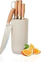 Kitchen Knife Set,6-Pieces Black Sharp Knife Set for Kitchen, Non-Stick Non-Slip Stainless Steel Chef Knife Set with Universal Knife Block Suitable for Home Restaurant (Khaki)