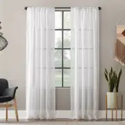 52"x63" Clean Window Sheer Textured Slub Striped Anti-Dust Linen Blend