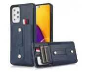 Hidden Card Slot Case for Samsung Galaxy A33 5G, with Leather Loop Strap - Dark Blue