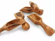 Olive Wood Small Salt Scoop Set of 5, Wooden Measuring Coffee Scoop Set