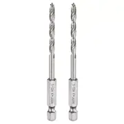 2pcs Brad Point Drill Bits Dia 4mm/0.16" HSS 1/4" Hex Shank Drill, Silver