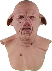 Pig Full Latex Mask Head Hood Horror Creepy Wrinkle Face Mask Neck Headgear Halloween Party